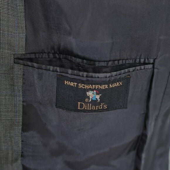Hart Schaffner Marx Wool Gray Glen Plaid W/ Blue Windowpane Blazer 40R 2 Button - Picture 9 of 12